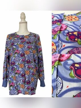 Jasco Uniform Turtle Print Snap Button Nursing Medical Scrub Jacket Women’s Sm